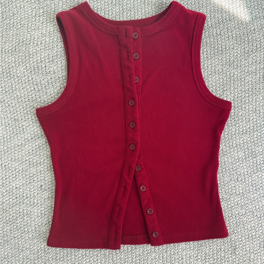 Amazon Women's Red Button-Front Tank Top